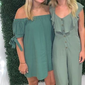 olive green lulus off the shoulder dress!